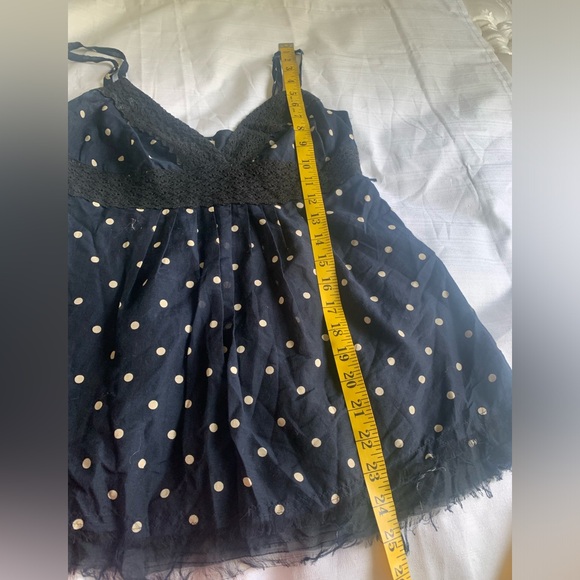 Joie VTG Y2K Navy Polka Dot Babydoll Crochet Trim Cami Top Size S - Picture 10 of 10